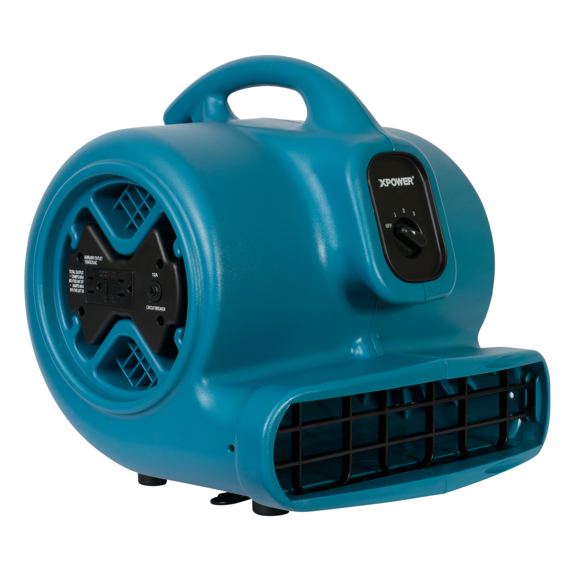 XPOWER, 1/3 HP 3 Speed Air Mover w/ GFCI Power Outlets, Fan Diameter 8.25 in, Air Delivery 2600 cfm, Model# P-600A-Blue
